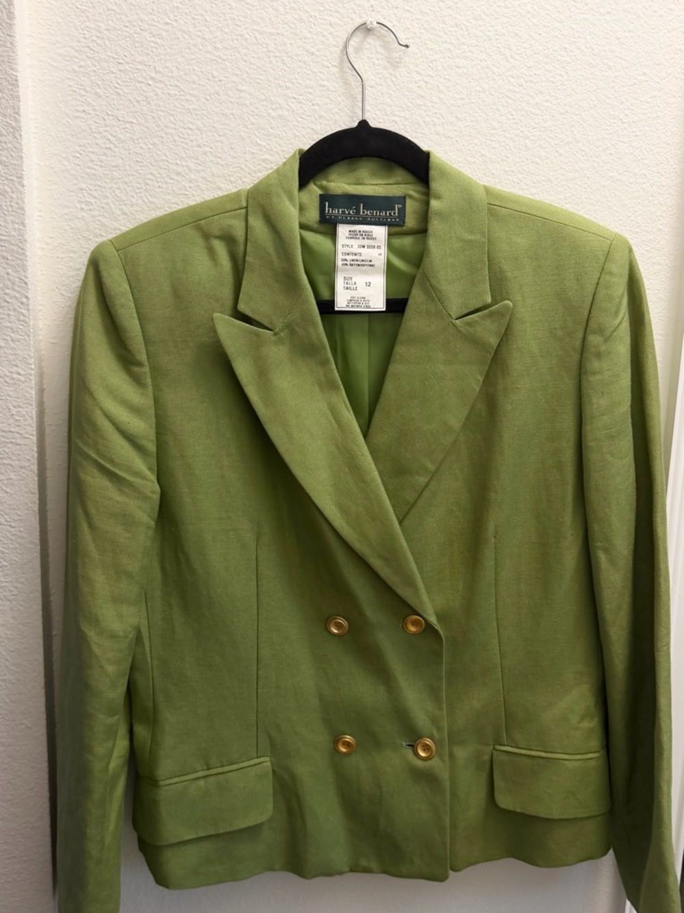 100% premium Linen - Harve Benard Green Double-Breasted Blazer and Pants set